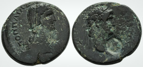 Roman Provincial
Of the Koinon of Galatia. Nero ( 54-68 AD), with Poppaea (died 65 AD). 
AE Bronze (27.2 mm 12.0 g)
Obv: [NEPΩNOΣ ΣEBAΣTOY], laureate ...