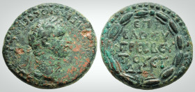Roman Provincial
Cappadocia, Caesarea. Domitian ( 81-96 AD). Struck 95 AD, 
AE Bronze (21 mm 6.4 g).
Obv: ΑΥΤ ΚΑΙ ΔΟΜΙΤΙΑΝΟϹ ϹƐΒΑϹΤΟϹ ΓƐΡΜΑ, laureate ...