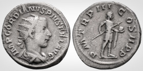 Roman Imperial
GORDIAN III (238-244 AD). Rome
Antoninianus Silver (22.1 mm 4.3 g)
Obv: IMP GORDIANVS PIVS FEL AVG, Radiate, draped and cuirassed bust ...