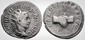 Roman Imperial
HERENNIUS ETRUSCUS (250-251 AD). Rome
Antoninianus Silver (22.3 mm 3.6 g)
Obv: Q HER ETR MES DECIVS NOB C, radiate and draped bust to r...