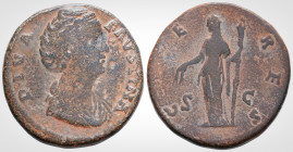 Roman Imperial
DIVA FAUSTINA I (wife of A. Pius), Rome, AD 141-161. 
Sestertius AE Bronze (31.6 mm 22.0 g).
Obv: DIVA FAVSTINA, draped bust to right
R...