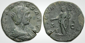 Roman Imperial
JULIA MAESA, Sestertius struck under of Elagabalus, Rome, ca. AD 218-222; Sestertius AE Bronze (29.8 mm 20.2 g).
Obv: IVLIA MA-ESA AVG ...