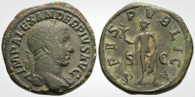 Roman Imperial
SEVERUS ALEXANDER (222-235 AD) . 
Sestertius, Orichalcum (32.1 mm 28.7 g)
Obv: IMP ALEXANDER PIVS AVG Laureate head of Alexander Severu...