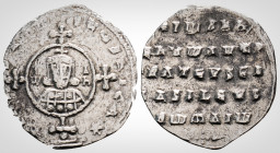 Byzantine
John I, Tzimisces. (969-976 AD). Constantinople 
Silver miliaresion (20.7 mm 1.9 g)
Obv: + IhSUS XRISTUS nICA *, cross crosslet on globus ab...