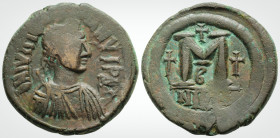 Byzantine 
JUSTINIAN I (527-565 AD). Nicomedia. 
AE Follis ( 30.4mm., 18 g.)
Obv: D N IVSTNIANVS PP AVG (sic) P AVG. Diademed, draped and cuirassed bu...