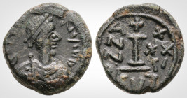 Byzantine
Justinian I. (527-565. AD ) Cyzicus. 
AE Decanummium (16.7mm, 3.9 g,). 
Obv : Diademed, draped, and cuirassed bust right 
Rev: Large I; cros...