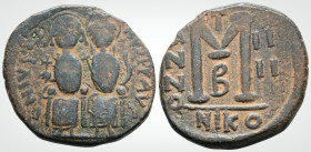 Byzantine
Justin II. (565-578.AD)Nicomedia 
AE Follis (30-8mm, 12.5 g)
Obv : D N IVSTINIANVS P P AV, Justin and Sophia seated facing on double throne,...