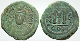 Byzantine
Maurice Tiberius ( 582–602AD) Constantinople 
AE Follis (29.2mm, 11.6 g)
Obv:D N MAVR TIЬЄR P P AV, helmeted and cuirassed facing bust, hold...