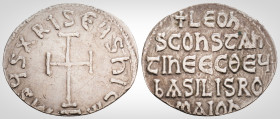 Byzantine
Leo (780-787 AD.) 
Byzantine Miliaresion AR (23mm., 2,23g.)
Obv: LEOh / SCOhSt / AhtIhEE / CΘEYbA / SILIS within a triple border of dots, th...