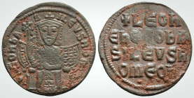 Leo VI the Wise, with Alexander. (886-912.AD)Constantinople 
AE Follis (25.7 mm 6.43 g,)
Obv: +LEOn bA-S-ILEVS ROM’ *, Leo enthroned facing, wearing c...