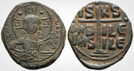 Byzantine
Anonymous attributed to Romanus III (1028-1034 AD) AE follis Constantinople 
Obv: + ЄMMANOVHΛ - nimbate bust of Christ facing, square in eac...