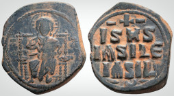 Byzantine
Anonymous follis atributted to Constantine IX (1050-1060 AD)Constantinople 
AE Follis (31.9 mm, 11.7 g,)
Obv:Christ seated facing on throne ...