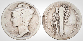 World Coins, USA, dime, 1918D, Mercury head l., rev. fasces olive branch(17.8 mm 2.3g)