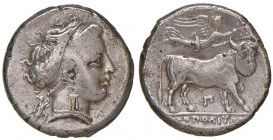CAMPANIA Neapolis Didramma (325-241 a.C.) Testa di ninfa a d. - R/ Toro a d. sormontato dalla Vittoria in volo - AG (g 7,46) Graffietti
qBB