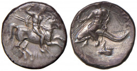 CALABRIA Taranto - Statere (circa 272-240 a.C.) Cavaliere al galoppo a d. - R/ Taras su delfino a s, sotto, prua - cfr. Vlasto 720-722 AG (g 5,93) Gra...