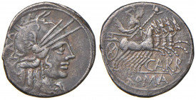 Papiria - M. Papirius Carbo - Denario (122 a.C.) Testa di Roma a d. - R/ Giove su quadriga a d. - B. 6; Cr. 276/1 AG (g 3,85) Bella patina
BB