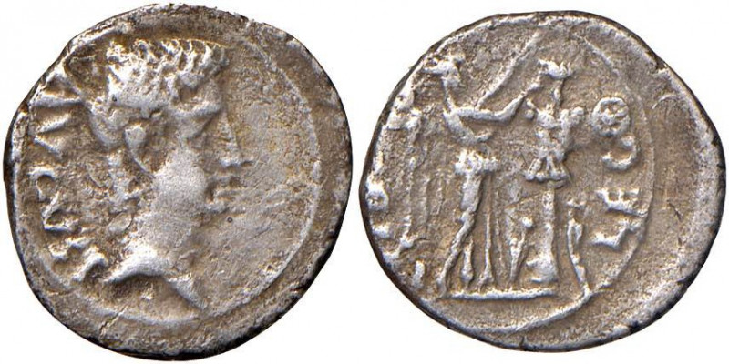 Augusto (27 a.C.-14 d.C.) Quinario (zecca spagnola) Testa a d. - R/ La vittoria ...