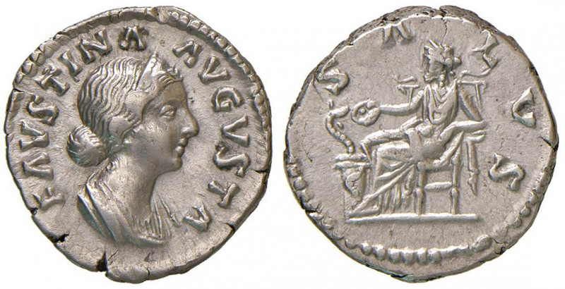 Faustina II (moglie di Marco Aurelio) Denario - Testa a d. - R/ La Salute seduta...