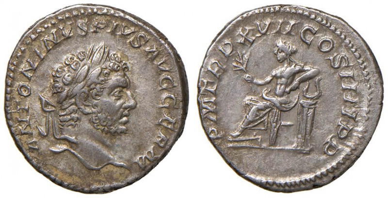 Caracalla (211-217) Denario - Testa laureata a d. - R/ Apollo seduto a s. - RIC ...