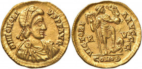 Onorio (393-423) Solido (Ravenna, circa 402-406) Busto diademato a d. - R/ L’imperatore stante a d. calpesta un nemico - RIC 1287 AU (g 4,43) Graffiet...