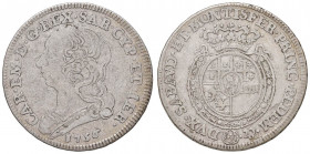 Carlo Emanuele III (1730-1773) Quarto di scudo 1756 - Nomisma 178 AG (g 8,58) Segni di contatto al D/ 
MB