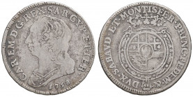 Carlo Emanuele III (1730-1773) Quarto di scudo 1758 - Nomisma 180 AG (g 8,51)
MB+