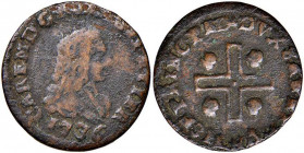 Carlo Emanuele III (1730-1773) Monetazione per la Sardegna - Mezzo cagliarese 1736 - Nomisma 97 CU (g 1,00) Leggermente poroso
MB+/qBB