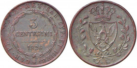 Carlo Felice (1821-1831) 3 Centesimi 1826 s.s.z. - Nomisma 839 CU Debolezze marginali 
SPL