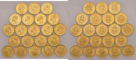 Vittorio Emanuele II (1849-1861) Lotto di 21 pezzi da 20 lire AU come da foto. Da esaminare
SPL-FDC