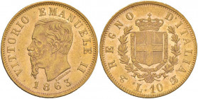 Vittorio Emanuele II (1861-1878) 10 Lire 1863 Ø 18,74 mm - Nomisma 871 AU Minimi colpetti al bordo
SPL