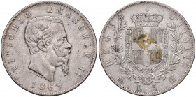 Vittorio Emanuele II (1861-1878) 5 Lire 1869 M - Nomisma 885 AG Macchie al R/
BB