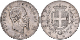 Vittorio Emanuele II (1861-1878) 5 Lire 1874 M - Nomisma 896 AG
BB