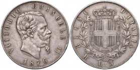 Vittorio Emanuele II (1861-1878) 5 Lire 1876 R - Nomisma 900 AG Graffi al D/
BB