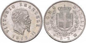 Vittorio Emanuele II (1861-1878) 2 Lire 1863 N stemma - Nomisma 905 AG Minimo graffietto al D/
FDC