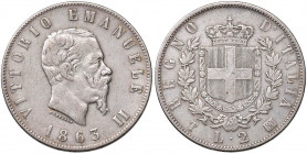 Vittorio Emanuele II (1861-1878) 2 Lire 1863 T stemma - Nomisma 906 AG
qBB