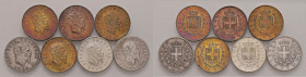 Vittorio Emanuele II (1861-1878) Lotto di 7 pezzi da 2 lire AG come da foto. Da esaminare
BB-FDC