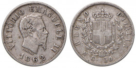 Vittorio Emanuele II (1861-1878) 50 Centesimi 1862 N stemma - Nomisma 921 AG R 
qBB