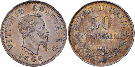 Vittorio Emanuele II (1861-1878) 50 Centesimi 1866 M - Nomisma 928 AG R Minimi graffietti 
qFDC