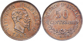 Vittorio Emanuele II (1861-1878) 50 Centesimi 1867 M valore - Nomisma 929 AG
FDC