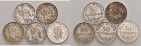 Vittorio Emanuele II (1861-1878) Lotto di 5 pezzi da 50 centesimi valore come da foto. Da esaminare
BB-qFDC
