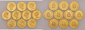 Umberto I (1878-1900) Lotto di 10 pezzi da 20 lire AU come da foto. Da esaminare
SPL-FDC