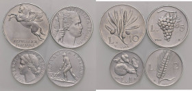 REPUBBLICA ITALIANA (1946-) 10, 5, 2 e 1 Lira 1946 - IT R Lotto di quattro monete.
SPL+-FDC