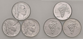 REPUBBLICA ITALIANA (1946-) 5 Lire 1948, 1949 e 1950 - IT Lotto di tre monete come da foto
SPL-qFDC
