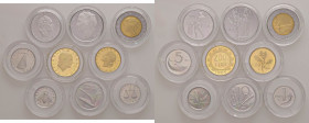 REPUBBLICA ITALIANA (1946-) 500, 200, 100, 50, 20, 10, 5, 2 e lira 1985 - Lotto di 9 monete come da foto, senza confezione
FS