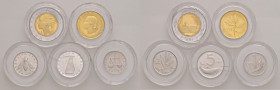 REPUBBLICA ITALIANA (1946-) 500, 20, 5, 2 e lira 1985 - Lotto di 5 monete come da foto, senza confezione 
FS