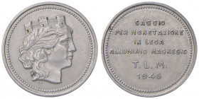 REPUBBLICA ITALIANA Saggio per monetazione in lega alluminio magnesio T. L. M. 1946 Stabilimento Johnson - AL (g 1,87 - Ø 24 mm) RRR Per il solo dirit...