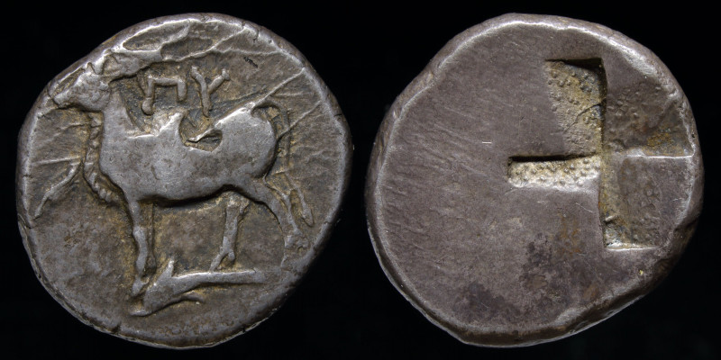 THRACE, Byzantion, c. 340-320 BCE, AR siglos. 5.39 g, 18mm. 
Obv: ΠΥ, bull stand...