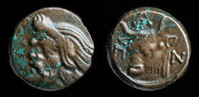 CIMMERIAN BOSPOROS, Pantikapaion, c. 325-310 BCE, AE17. 3.91g, 17mm.
Obv: Head of satyr left
Rev: ΠΑΝ; Head of bull left. 
MacDonald 67; Anokhin 1046
...