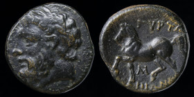 THESSALY, Gyrton (late 4th-early 3rd centuries BCE) AE Trichalkon. 6.38g, 20mm.
Obv: Laureate head of Zeus left
Rev: ΓΥΡΤ/ΩΝΙΩ-N, horse prancing lef...