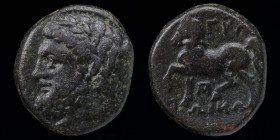 THESSALY, Gyrton (late 4th-early 3rd centuries BCE) AE Trichalkon. 8.53g, 20mm.
Obv: Laureate head of Zeus left
Rev: ΓΥΡΤ/ΩΝΙΩ-N (partially retrogra...